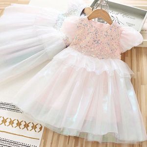 Prachtige Koreaanse meisjes zomer pailletten tutu jurk voor prinses kinderen verjaardagsfeestje bling kleding 210529