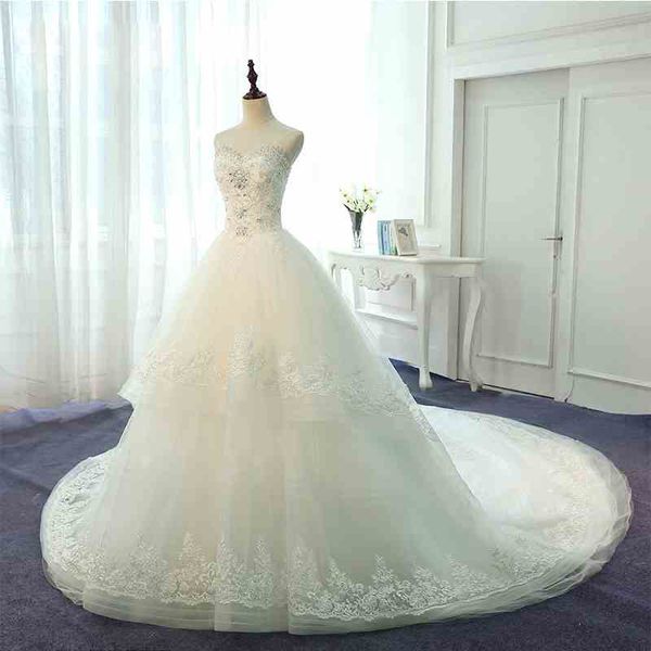 Superbe dentelle robe de bal robe de mariée Tulle Organza avec dentelle Applique Bling Bling strass perles grande taille robes de mariée