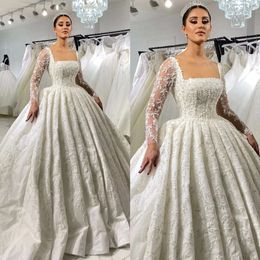 Vestido de novia de vestir de encaje impresionante para la novia Vestidos de novia Fulllace Fulllace Dubai Sweet Ruffle Saudi Arabic Gownal Gowns 0515