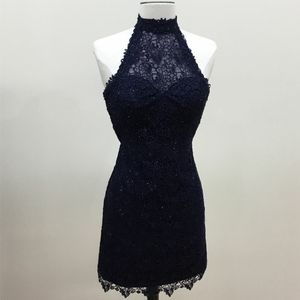 Prachtige kanten lijfje met hoge hals korte goedkope cocktail prom dresses 2018 met pailletten bling designer party formele vrouwen jurken mini