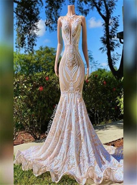 Superbe dentelle sirène robes de bal 2022 populaire col transparent appliques paillettes froncé longues robes de soirée Met Gala Party Celebrity Go5446308