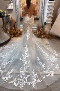 Superbe dentelle Tulle sirène robes de mariée sexy dos nu épaule dentelle appliqué robes de mariée luxueux paillettes robe de mariée Dubaï BC18379