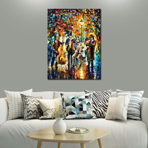 Prachtig landschap canvas kunst gloeiende muziek handgeschilderde stedelijke straten schilderij lobby decor