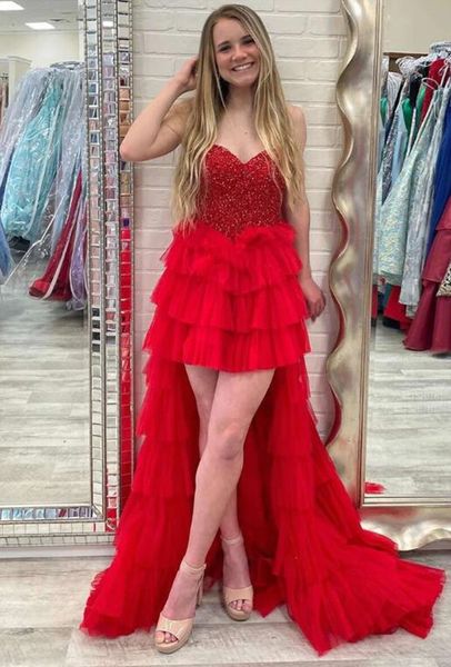 Impresionante vestido largo para fiesta de graduación, escote en forma de corazón, vestidos de noche con cuentas, vestido de noche de línea, estilo alto y bajo