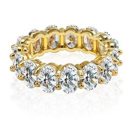 Impresionante joyería de lujo 925 SilverGold Fill Oval Cut White Topaz CZ Diamond Gemstones Promise Eternity Women Wedding Band Ring Gi2197