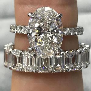 Superbes bijoux de luxe Real 925 Coupages en argent sterling anneaux Emerald Cut White Topaz CZ Diamond Women Band de fanfare pour Lover4633541