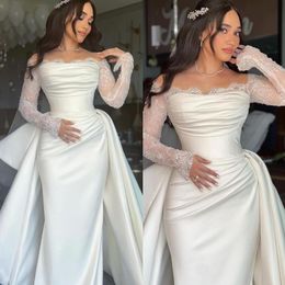 Superbe robe de mariée du graphique de sirène avec sur-écarts sur l'épaule manches longues robes de mariée robes nuptiales plies balayage train robe de mariage