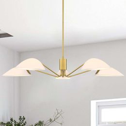 Impresionante lámpara de araña de cristal moderna con acabado dorado - Elegante lámpara colgante Sputnik para comedor o isla de cocina - Elegante opción de iluminación de techo