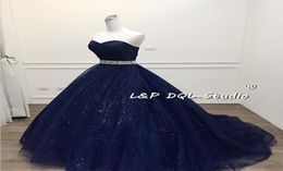 Superbe robe de bal bleu marine robe de bal Bling Bling Quinceanera robe brillante ceinture longue robes festa robes formelles robe de bal 1876688