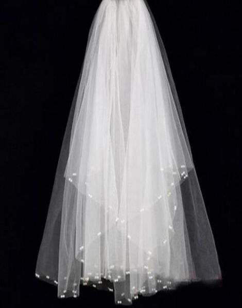 Superbe nouveau voile de mariée court en tulle doux voiles de mariée avec des perles exquises pas cher accessoire de mariée ivoire de haute qualité5721510