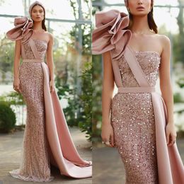 Superbe robe de bal rose pailletée, asymétrique épaule dénudée, style sirène, robe de soirée formelle, YD