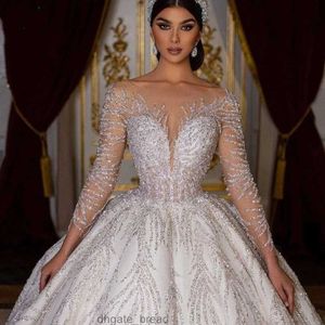 Prachtige Prinses A-lijn Trouwjurken Voor Vrouwen Lange Mouwen Luxe Turkse Bruidsjurken Backless Pailletten Vestido De Noiva Civil