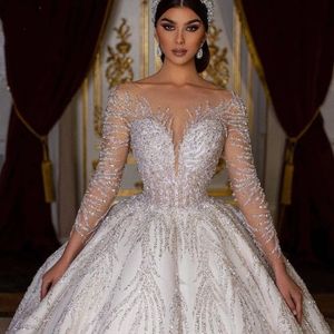 Superbe princesse une ligne robes De mariée pour les femmes à manches longues luxe turc robes De mariée dos nu paillettes Vestido De Noiva Civil