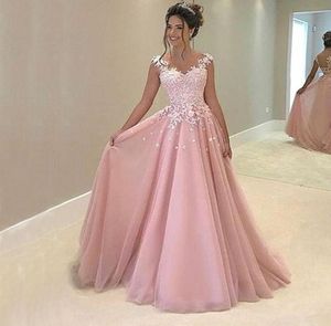 Superbe robe de bal Long Blush Pink Evening Party Gowns une ligne Illusion V Neck Voir à travers le fond de la longueur du sol Robe client4751339
