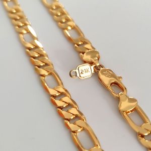 Superbe véritable 24K solide jaune or GF italien Figaro lien chaîne pendentif collier 22 