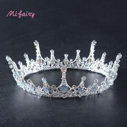 Prachtige Zilveren Witte Kristallen Volledige Bruiloft Tiara's En Kronen Bruids Tiara Accessoires Vintage Barokke Bruids Tiara Kronen H07295z