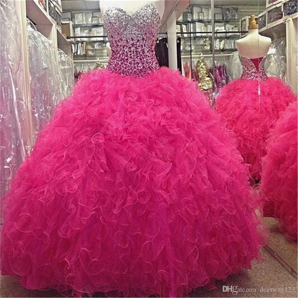 Superbe Chérie Organza Baguettes Quinceanera Robe 2017 Robe De Bal Puffy Robe De Bal sexy 16 robe robes formelles image réelle