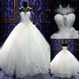 Superbe robe de mariée robe de balle en tulle avec perles en strass bling bling robes de mariage du sol