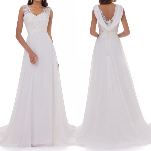 Impresionante vestido de novia de gasa blanca tren largo transparente con apliques de cuentas vestidos de novia envío rápido estilo jardín