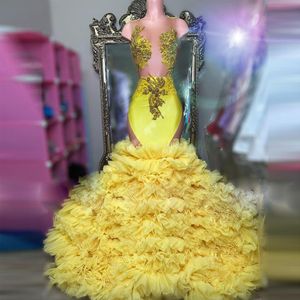 Superbe robe De bal jaune, à volants, tenue De soirée, style sirène, transparente, 2024