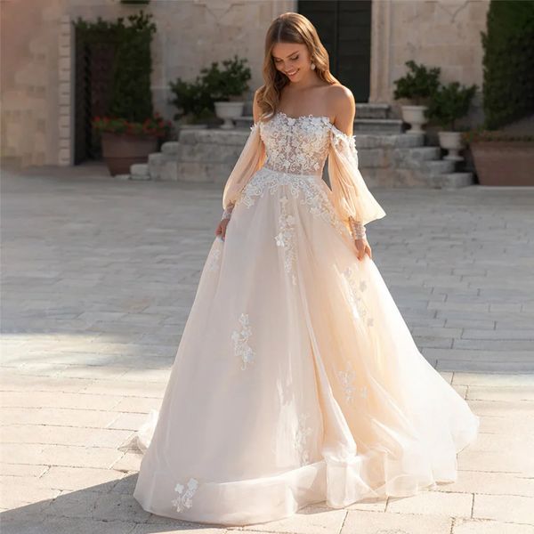 Stunningbride 2024 elegantes vestidos de novia de encaje para mujer, vestidos de novia con hombros descubiertos, escote en forma de corazón, apliques sin espalda por encargo