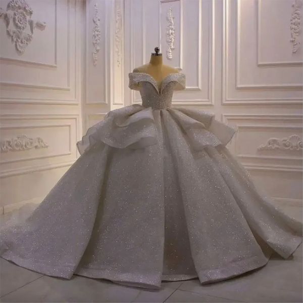 Stunningbride 2024 Luxury Charming Swiny Sweetheart cou cou Lacet Up Ball Robe Shine Robe de mariée blanche sur l'épaule Princess Bridal Bridal Bridal