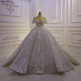 Superbe mariée 2024 luxe brillant une ligne chérie cou robes de mariée longueur de plancher 3DFlower dentelle perlée robes de mariée avec train cathédrale