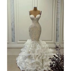 Stunningbride 2024 White Luxury Sirène Spaghetti Socle Robes de mariée en dente