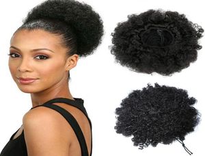 estilo Afro Corto Rizado Ponytail Bun barato cabello humano virginal del pelo Moño postizo clip en para mujeres negras 6584123