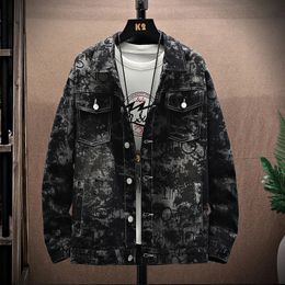 Style Automn Mens Jacket Boutique Pure Cotton Fashion Black Printing Mens Denim Jacket Slim Cowboy Casual Coat Jeans Jack 240319