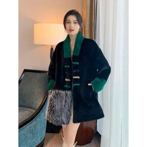 Haining – veste mi-longue pour femme, vêtement de Style chinois, avec Design Patchwork, fourrure élégante et ample, nouvelle collection automne hiver 8201