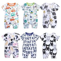 Stijl baby rompers zomer dier katoen jumpsuit baby boy girl kleding pasgeboren baby zorte mouw kleren romper