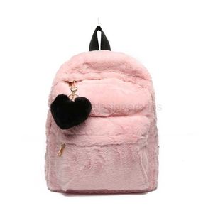 Estilo Lindo Sólido Piel artificial Colgante en forma de corazón Invierno Suave Grande Felpa Rosa Blanco y negro Mochila Mochilastylishdesign