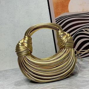 estilo Diseñador Tote Noodle bag Bolso de cuero genuino Bolsos de dama Bolsos de fideos tejidos a mano Anudado Tirado Hobo Plata Noche Oro