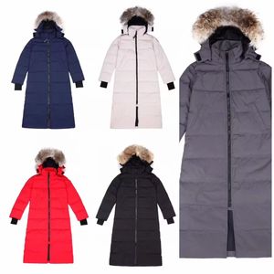 Stijl Beroemde ontwerper luxe dames lange donsjassen Borduurletters Canadese winterjas met capuchon Outdoor Dameskleding Winddicht ganzendons materiaal XS-XXL