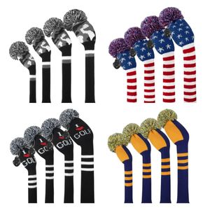 Style Couvertures de tête en tricot de golf Ensemble 4pcs / emballé pour le conducteur Hybrid1 3 5 Wood de golf avec rouge / noir / jaune / gris 240409