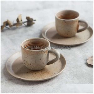 Stijl met de hand geschilderde kommen kinglang retro mug koffie melk met schotel ontbijt drop levering home tuin keuken eetbar dinerij