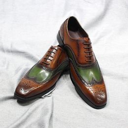 Style Italien Men's Wingttip Oxfords Genue en cuir masculin Male Lacet Up Forme Fabriqué à la main