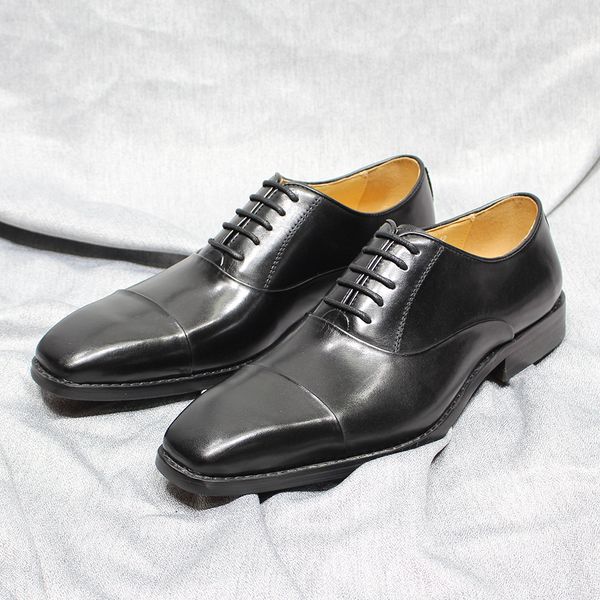 Style Italien Mens Geatine Leather Classic Classic Solid Toe Toe Bureau de mariage Chaussures formelles pour hommes Robe à lacets Oxfords B OXDS
