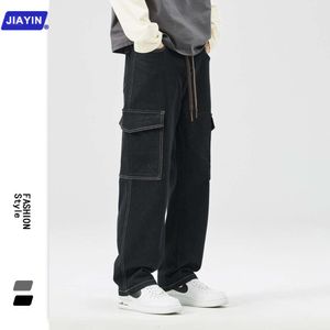 Jean de Style américain pour hommes, ample et polyvalent, jambe droite, cordon de serrage, vêtements de travail amincissants, pantalons longs, nouvelle collection 2024