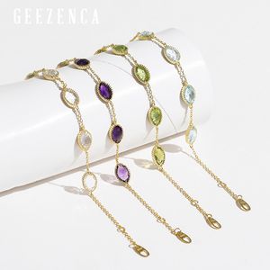 Joyería de estilo, pulsera de piedras preciosas naturales de plata de ley 925, amatista, topacio, olivino, pulseras de cristal para mujer