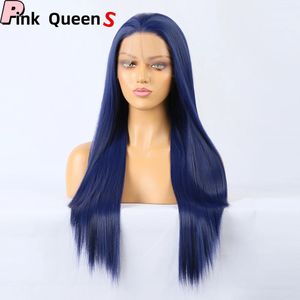 Style long bleu foncé grandes femmes fibres chimiques perruques 13x4 dentelle de qualité avant lacets lacets perruques wigless wig wig S
