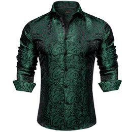 Stijl Shirts met lange mouwen voor heren Luxe groen paisley sociaal overhemd merk herenkleding DiBanGu 240301