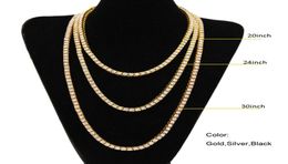 Style Hommes Hip Hop Simple Rangée Pleine 5mm Strass Alliage Collier Populaire Rocker Rappeur Bling Glacé Tennis Bijoux Or Argent9188966