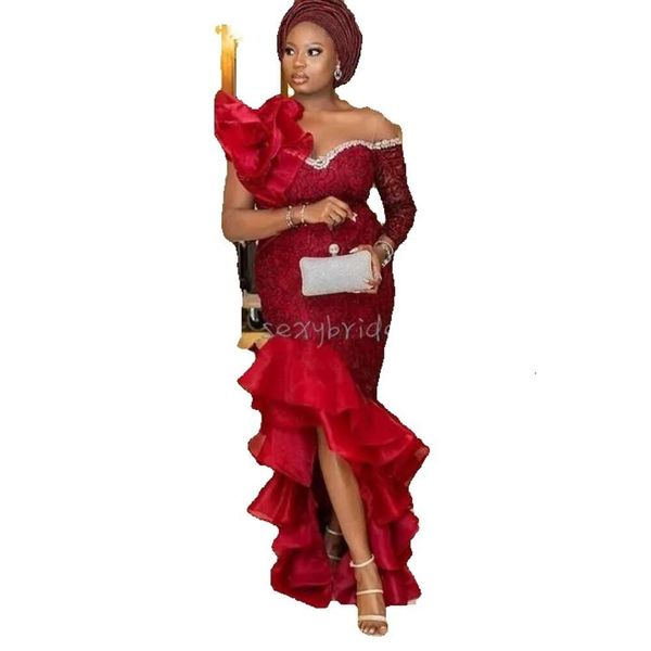 Mermaid de estilo Ebi ASO Vestidos de encaje nigeriano Prom 2021 Apliques Tornos bajos Contintes formales Formal Vestido de noche