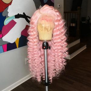 Style Nouveau pliage bouclé en dentelle avant rose brésilien Brésilien Full Synthetic Hair Wig résistant aux femmes noires