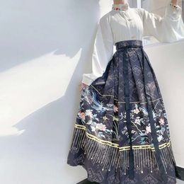 Estilo original hanfu moda feminina tendência lazer gola dupla blusa trespassada saia plissada elementos chineses