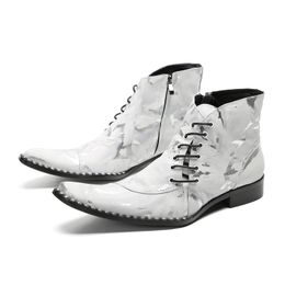 Style Punk Men Grey Grey Cuir Point Point Metal Rivet Motorcycle Bottes de fête masculine d'hiver B