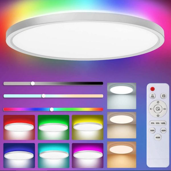 Style RGB Plafond Lampe de lampe de lampe LED LED 24W 90-240V RVB Contrôle de l'application Vocal Contrôle Alexa Google Smart Lamp pour la maison