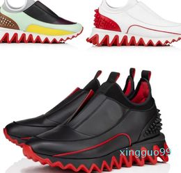 stijl klinknagels Heren Casual schoenen shark sneaker Sharkyloub SP Spikes Kalfsleer neopreen en spikes donna Satijn Zwart kalfsleer slip-on stoffen